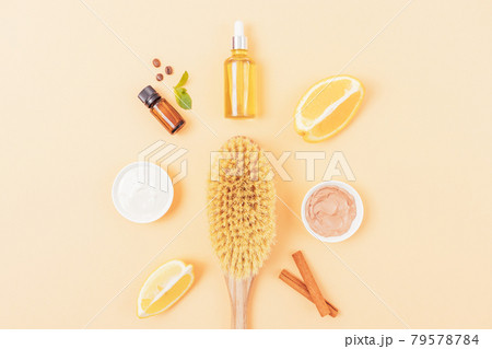 Cactus wooden massage brush for dry brushing among natural home cosmetics Cactus wooden massage brush for dry brushing among natural home cosmetics 79578784