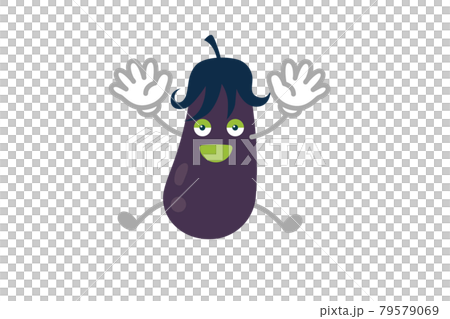 ジャンプするシンプルでかわいいナスのキャラクターのベクターイラストのイラスト素材