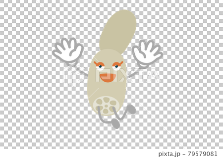 ジャンプするシンプルでかわいいレンコンのキャラクターのベクターイラストのイラスト素材