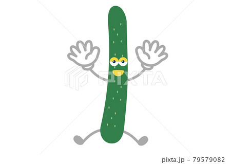 ジャンプするシンプルでかわいいキュウリのキャラクターのベクターイラストのイラスト素材