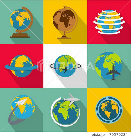 World map icons set, flat style World map icons set, flat style 79579224