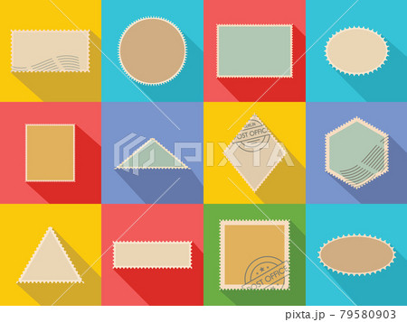 Postage stamp icons set, flat style Postage stamp icons set, flat style 79580903