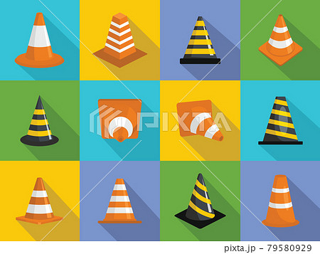Traffic cone icons set, flat style 79580929