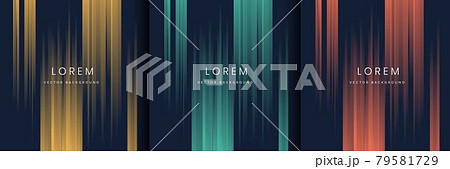 Set of abstract yellow, green, orange, stripe horizontal lines light on dark blue background. 79581729