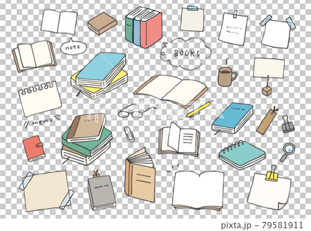 本やノート、文房具の手描きイラスト(カラー) 本やノート、文房具の手描きイラスト(カラー) 79581911