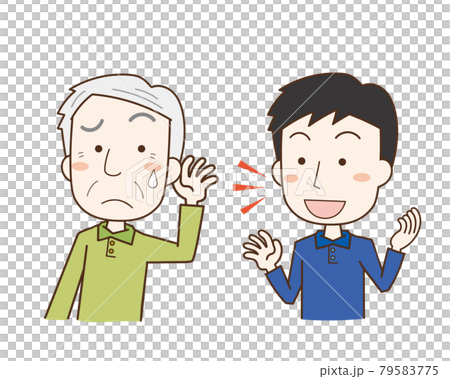 会話が聞こえづらくて困る高齢男性 79583775