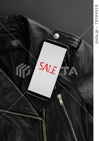 Monochrome minimal template with jacket. Black friday shopping sale Monochrome minimal template with jacket. Black friday shopping sale 79584928