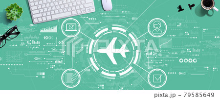 Flight ticket booking concept with a computer keyboard Flight ticket booking concept with a computer keyboard 79585649