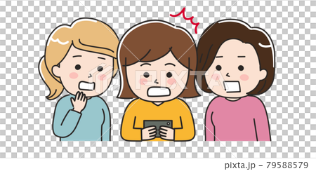 Women who are surprised to see a smartphone with their friends Illustration material Women who are surprised to see a smartphone with their friends Illustration material 79588579