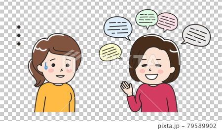 お喋りすぎる女性と、聞いているのが辛い女性 イラスト素材 お喋りすぎる女性と、聞いているのが辛い女性 イラスト素材 79589902