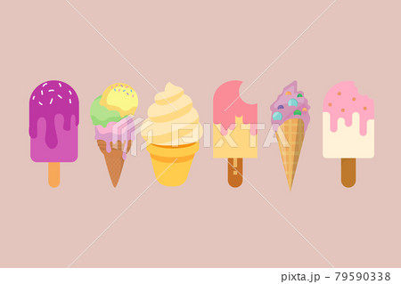 アイスクリームとアイスキャンディー　夏用イラストテキ 79590338