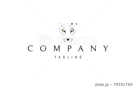 Vector logo on which the abstract image of the silhouette of the face of a leopard made up of stars and planets. Vector logo on which the abstract image of the silhouette of the face of a leopard made up of stars and planets. 79592760