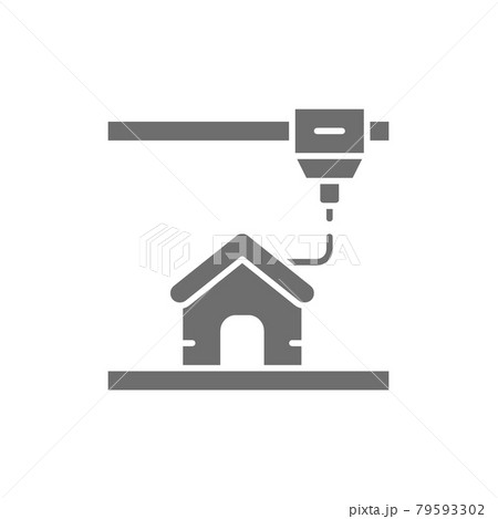 3d printing a house, industrial printer grey icon. 79593302