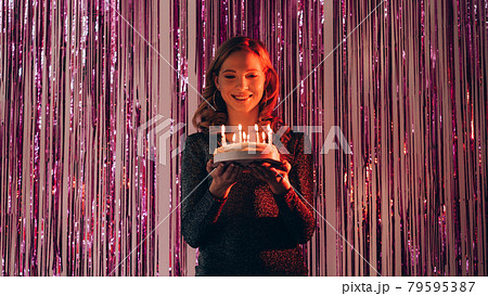 birthday cake happy woman holiday celebration 79595387