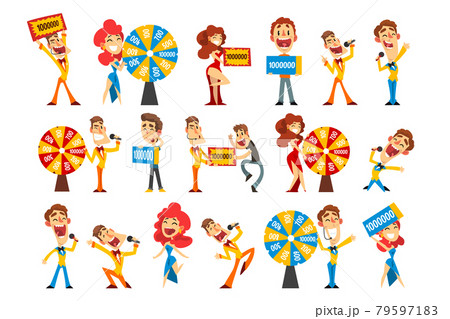 Happy People Won Money Prize Set, Male and Female Jackpot Winners Holding Million Dollar Bank Check Cartoon Vector Illustration Happy People Won Money Prize Set, Male and Female Jackpot Winners Holding Million Dollar Bank Check Cartoon Vector Illustration 79597183
