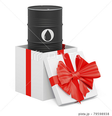 Oil barrel inside gift box, gift concept. 3D rendering 79598938