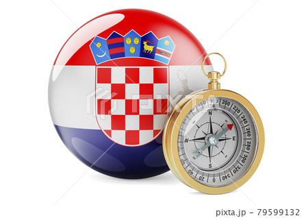 Compass with Croatian flag. Travel and tourism in Croatia concept. 3D rendering Compass with Croatian flag. Travel and tourism in Croatia concept. 3D rendering 79599132