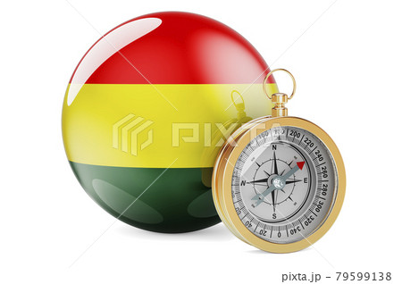 Compass with Bolivian flag. Travel and tourism in Bolivia concept. 3D rendering 79599138