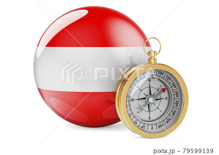 Compass with Austrian flag. Travel and tourism in Austria concept. 3D rendering Compass with Austrian flag. Travel and tourism in Austria concept. 3D rendering 79599139