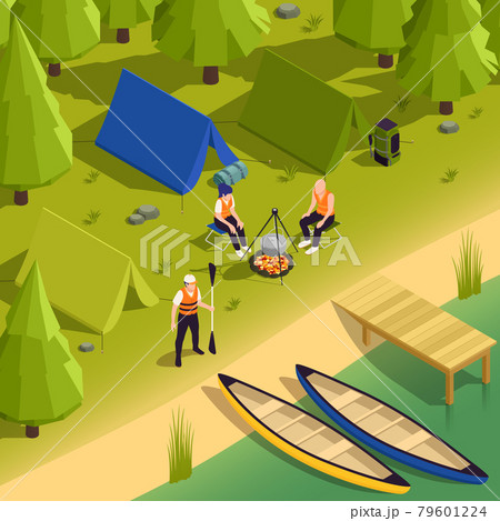Canoeing Kayaking Campsite Isometric View Canoeing Kayaking Campsite Isometric View 79601224