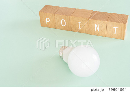 ポイント｜「POINT」と書かれた積み木と電球 79604864