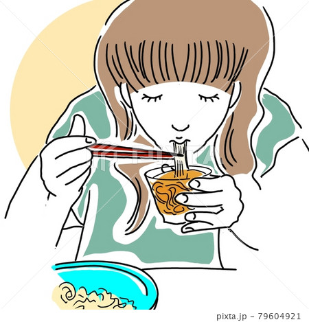 そうめんを食べる夏の女性のイラスト素材