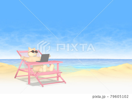 ワーケーション ノートパソコンで仕事中 背伸びする猫 犬 の縫いぐるみのイラスト素材 ワーケーション ノートパソコンで仕事中 背伸びする猫 犬 の縫いぐるみのイラスト素材