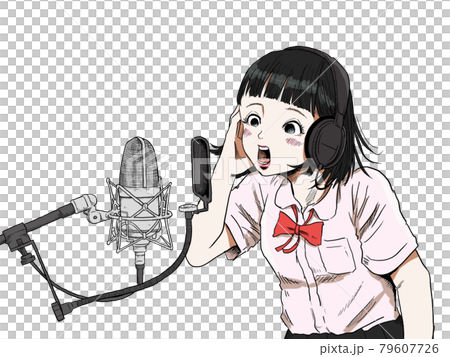 歌っている制服姿の女子高生のイラスト素材