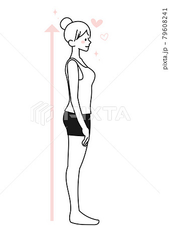 真っすぐ伸びた女性の横姿のイラスト素材
