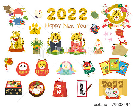 2022　寅年　虎　トラ　正月素材　素材集　セット　イラスト素材 79608294