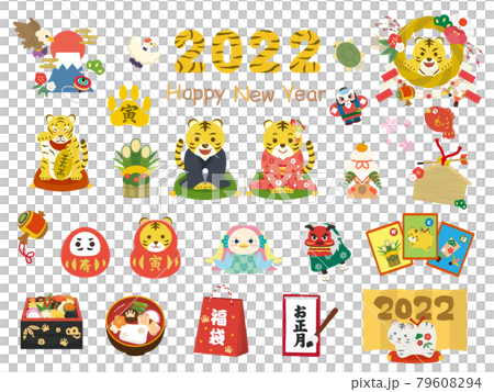 2022　寅年　虎　トラ　正月素材　素材集　セット　イラスト素材 79608294