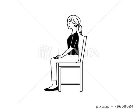 正しい姿勢で椅子に座っている女性 黒のイラスト素材