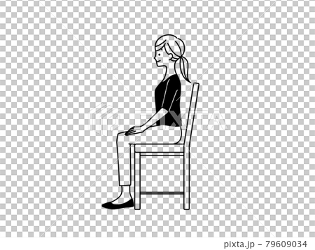 Woman sitting in a chair in the correct posture-black Woman sitting in a chair in the correct posture-black 79609034