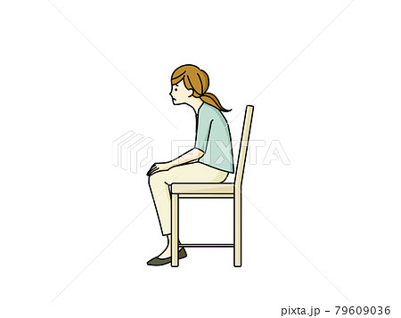 椅子に座っている猫背の女性のイラスト素材