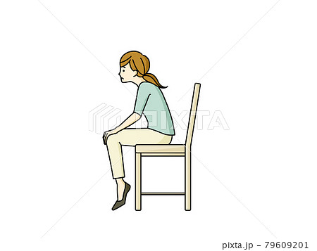 つま先を立てて前かがみに座る女性のイラスト素材