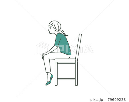 つま先を立てて前かがみに座る女性 2色のイラスト素材