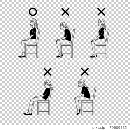 良い姿勢と悪い姿勢の椅子に座っている女性 黒のイラスト素材
