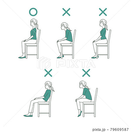 良い姿勢と悪い姿勢の椅子に座っている女性 2色のイラスト素材