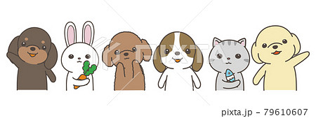兎と犬と猫　整列カメラ目線 79610607