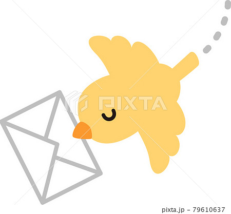 手紙を咥えて飛ぶ黄色い小鳥のイラスト素材