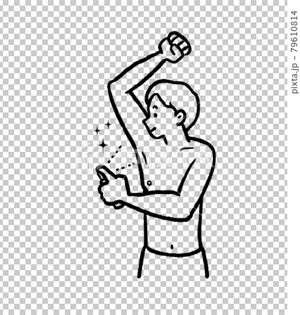 デオドラントスプレーをする男性のイラスト　線画 79610814