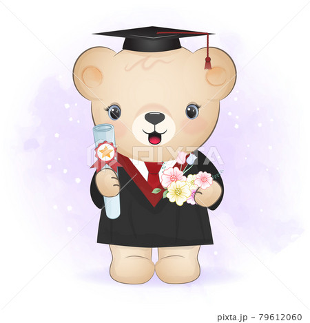 Cute Bear in graduation costume cartoon illustration 79612060
