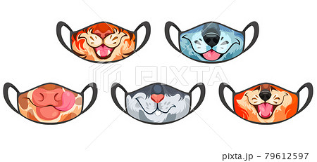 Medic masks with animal muzzles, cute cartoon pets Medic masks with animal muzzles, cute cartoon pets 79612597