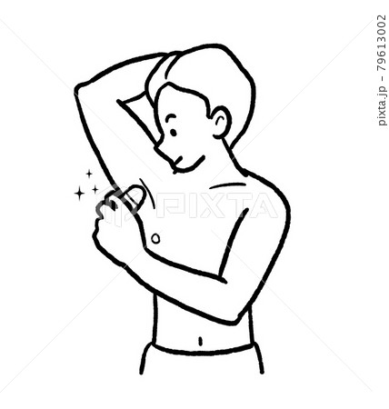 ロールオンタイプの制汗剤を使う男性のイラスト　線画 79613002