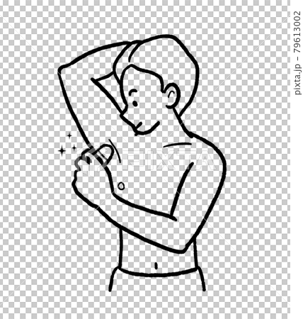 ロールオンタイプの制汗剤を使う男性のイラスト　線画 79613002