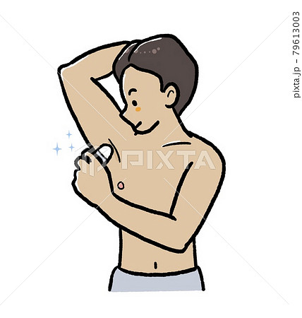 ロールオンタイプの制汗剤を使う男性のイラスト 79613003
