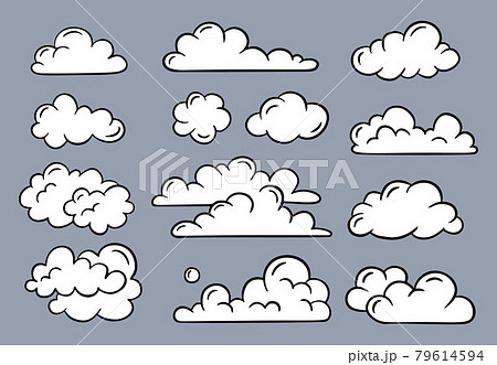Doodle clouds, design collection for banner, card, poster. Hand-drawn, doodle elements isolated on grey background. 79614594
