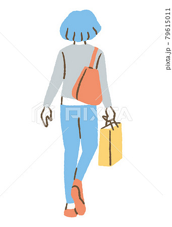 一人で買い物している後ろ姿の女性 色のイラスト素材