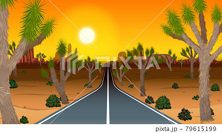 Long road through the desert landscape scene at sunset time Long road through the desert landscape scene at sunset time 79615199