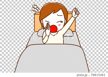 <正面>眠すぎてベッドの中で大あくびをする白人男性 <正面>眠すぎてベッドの中で大あくびをする白人男性 79615461
